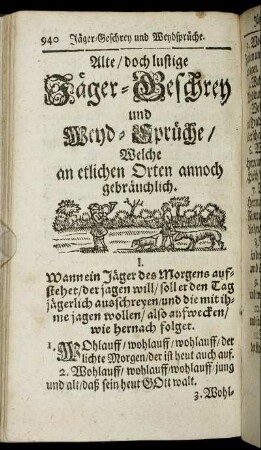 Alte, doch lustige Jäger-Geschrey und Weyd-Sprüche/ Welche an etlichen Orten annoch gebräuchlich.