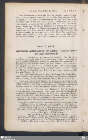 Erster Abschnitt. Allgemeine Eigenschaften der Körper. Verschiedenheit der Aggregatzustände