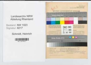 Entnazifizierung Heinrich Schmidt , geb. 10.11.1907 (Landesinspektor)