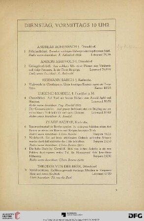 Dienstag, vormittags 10 Uhr (Nr. 1-102)