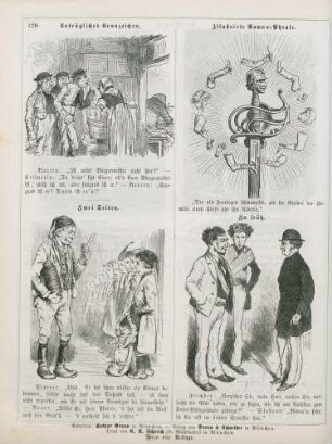 "Untrügliches Kennzeichen" "Zwei Seiten" "Illustrirte Roman-Phrase" "Zu früh"