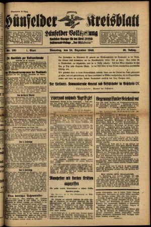 Erste Ausgabe vom Dienstag, den 24. Dezember 1940.