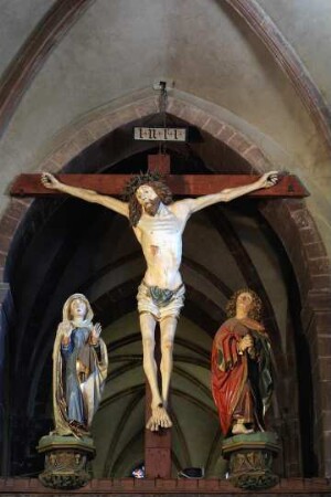 Frankreich. Alsace. Haut Rhin. Kaysersberg. Eglise de Sainte Croix. Kreuzigungsgruppe