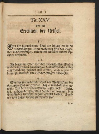 Tit. XXV. von der Execution der Urthel