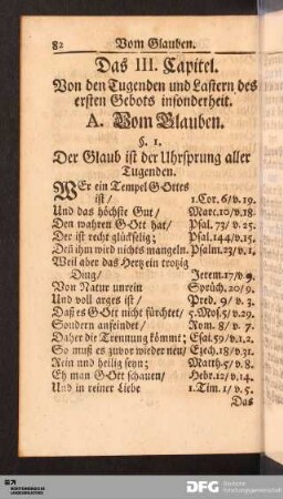 Das III. Capitel. Von den Tugenden und Lastern des ersten Gebots insonderheit.