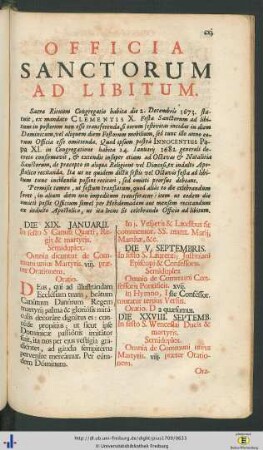 Officium Sanctorum Ad Libitum.