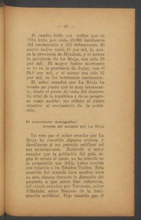 El crecimiento demográfico: errores del senador por La Rioja