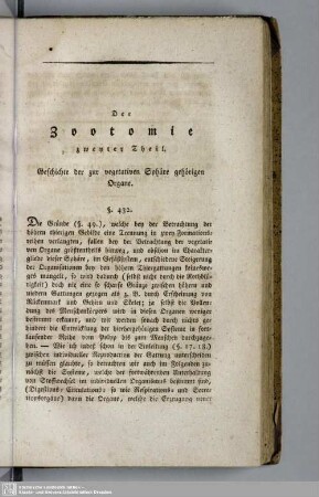Theil 2. Geschichte der zur vegetativen Sphäre gehörigen Organe