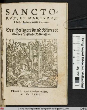 Sanctorum et martyrum Christi Icones artificiossimae (Titelseite mit dem Martyrium des hl. Erasmus).