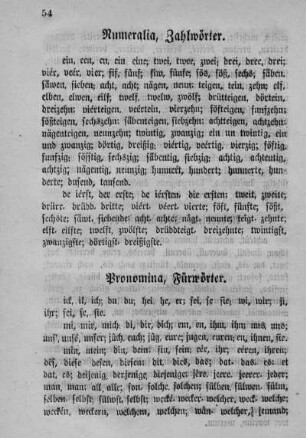 Numeralia, Zahlwörter. Pronomia, Fürwörter