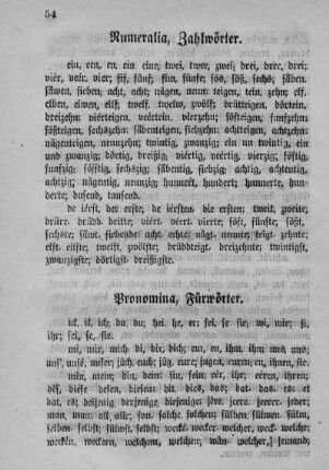 Numeralia, Zahlwörter. Pronomia, Fürwörter