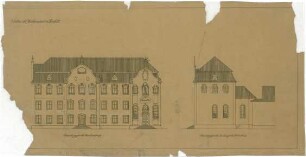 Billing, Hermann; Rastatt, Kapellenstr. 20; Mädchenschule, Umbau - Fassade an der Kapellenstraße (Ansicht); Fassade an der verlängerten Herrenstraße (Ansicht)