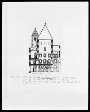 Essen, Münster, Längsschnitt durch das Westwerk