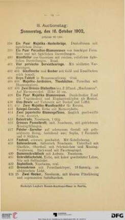 III. Auctionstag (Nr. 398-657)