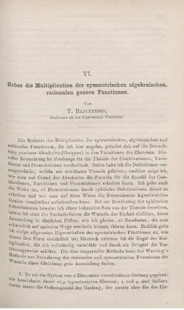VI. Ueber die Multiplication der symmetrischen algebraischen, rationalen ganzen Functionen.