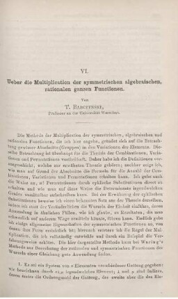 VI. Ueber die Multiplication der symmetrischen algebraischen, rationalen ganzen Functionen.
