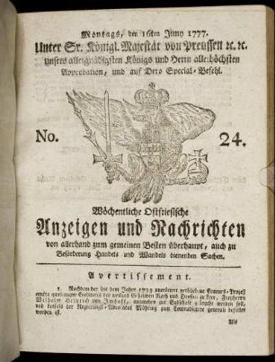 No. 24. Montags, den 16ten Juny 1777.