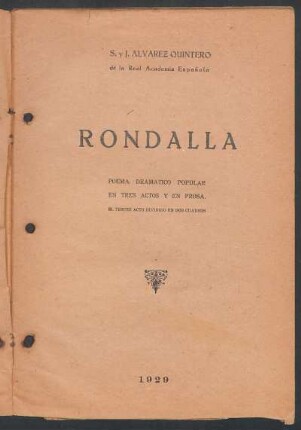 1929000400: Rondalla : poema dramático popular en tres actos y en prosa