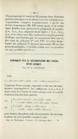 Remarques sur la détermination des foyers d'une conique.