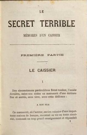 Le secret terrible : mémoires d'un caissier