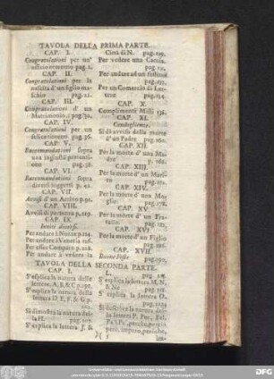 Tavola Della Seconde Parte.