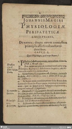Liber Primus. De natura, deque rerum naturalium principiis affectionibus & accidentibus