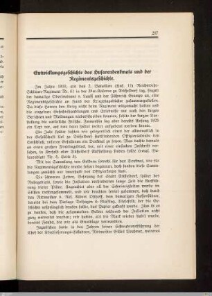 Entwicklungsgeschichte des Husarendenkmals und der Regimentsgeschichte