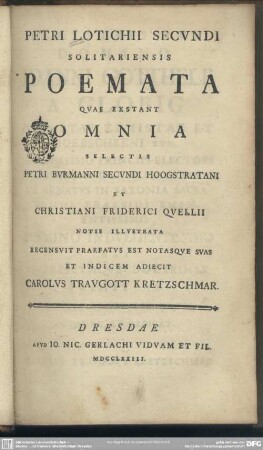Petri Lotichii Secundi Solitariensis Poemata : Quae Exstant Omnia