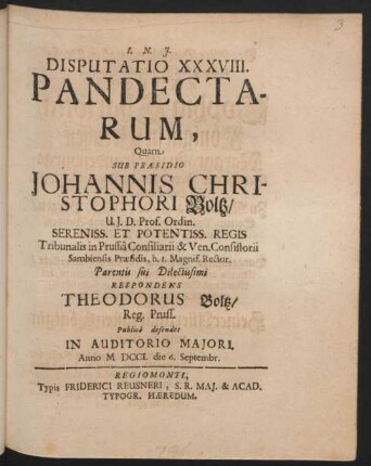 Disputatio XXXVIII. Pandectarum