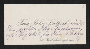 Brief von Julie Kalbeck an Gerhart Hauptmann
