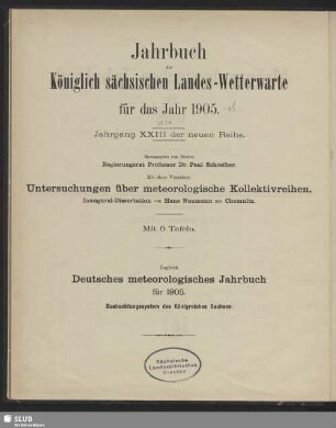 23.1905(1909): Jahrbuch der Königlich-Sächsischen Landeswetterwarte