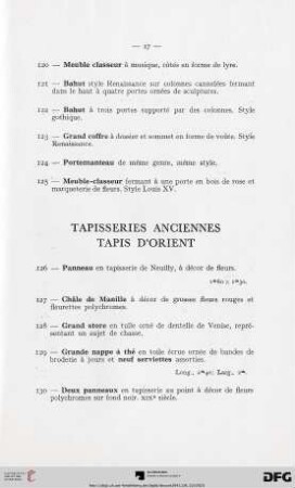 Tapisseries Anciennes Tapis D'orient (Nr. 126-148)