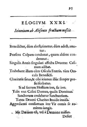 Elogivm XXXI. Ieiunium ab Absente fractum noscit.