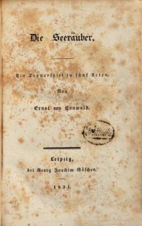Die Seeräuber : Ein Trauerspiel in 5 Acten