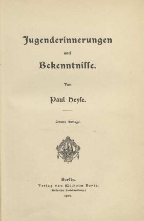 Jugenderinnerungen und Bekenntnisse