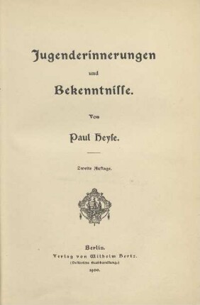 Jugenderinnerungen und Bekenntnisse