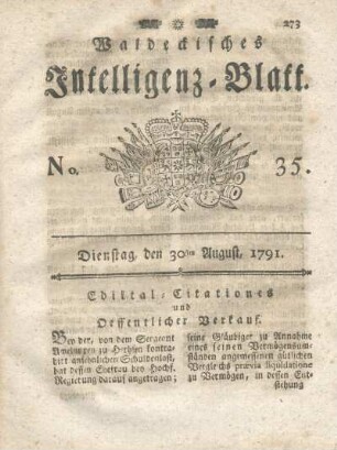 No. 35, Dienstag, den 30ten August, 1791