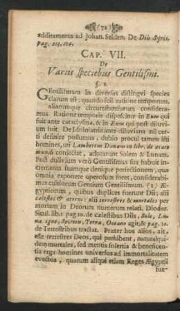 Cap. VII. De Variis speciebus Gentilismi.
