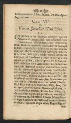 Cap. VII. De Variis speciebus Gentilismi.
