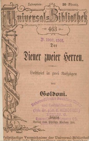 Der Diener zweier Herren : Lustspiel in zwei Aufzügen