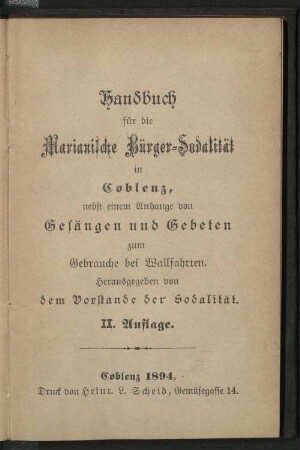 Handbuch für die Marianische Bürger-Sodalität in Coblenz