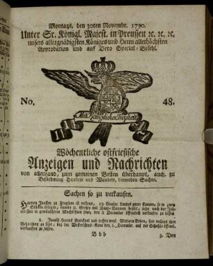 No. 48. Montags, den 30ten Novembr. 1750.