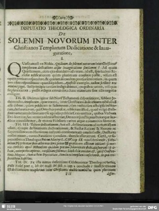 Disputatio Theologica Ordinaria De Solemni Novorum Inter Christianos Templorum Dedicatione & Inauguratione