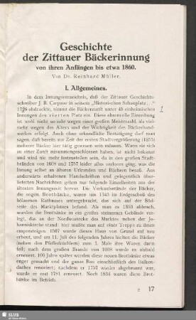 Geschichte der Zittauer Bäckerinnung von ihren Anfängen bis etwa 1860