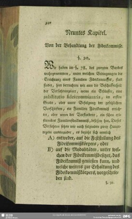 Neuntes Kapitel. Von der Behandlung der Fideikommisse