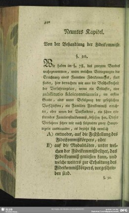 Neuntes Kapitel. Von der Behandlung der Fideikommisse