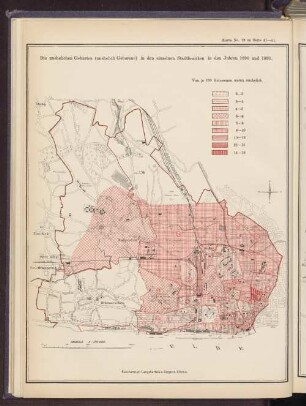 Die unehelichen Geburten (unehelich Geborene) in den einzelnen Stadtbezirken in den Jahren 1890 und 1891.