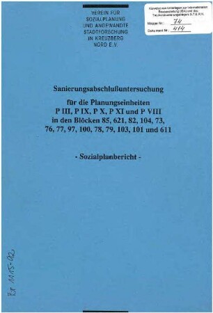 Bericht: Sozialplanbericht Sanierungsabschluß Sanierungsgebiet Kottbusser Tor