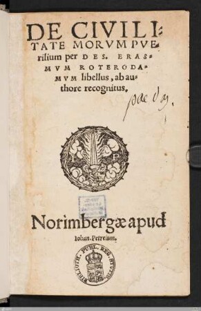 De Civilitate Morvm Pverilium per Des. Erasmvm Roterodamvm libellus