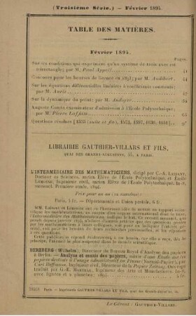 Table des matières. Février 1894.